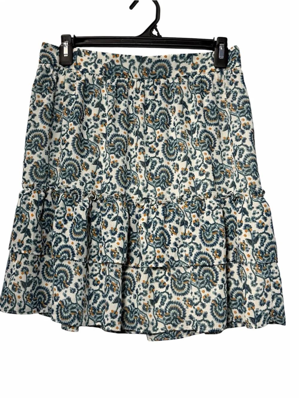 J Crew Paisley Block Print Tiered Ruffle Mini Skirt Cottagecore Floral Flowy